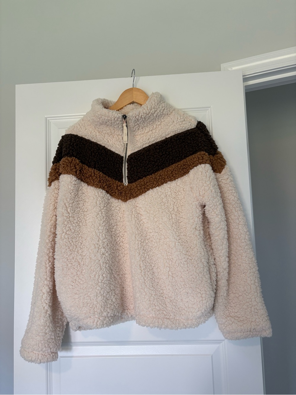 Sherpa Chevron Fleece Pullover Cozy Fuzzy Half Zip Winter Gorpcore Vanilla Girl